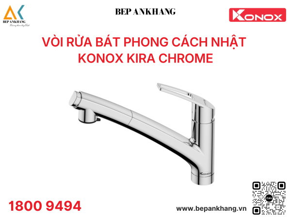 Vòi rửa bát phong cách nhật Konox Kira Chrome - Xoay 150 độ